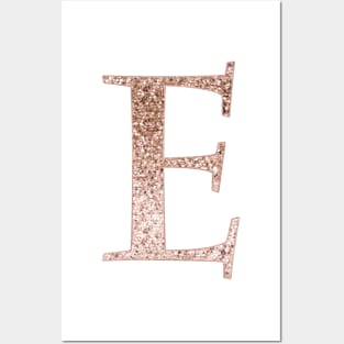 E rose gold glitter monogram letter Posters and Art